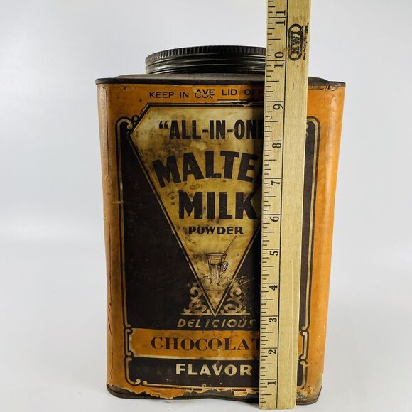 All In One Malted Milk Powder Chocolate 12lb Square Can Omaha NE Advertising Big - Picture 2 of 13
